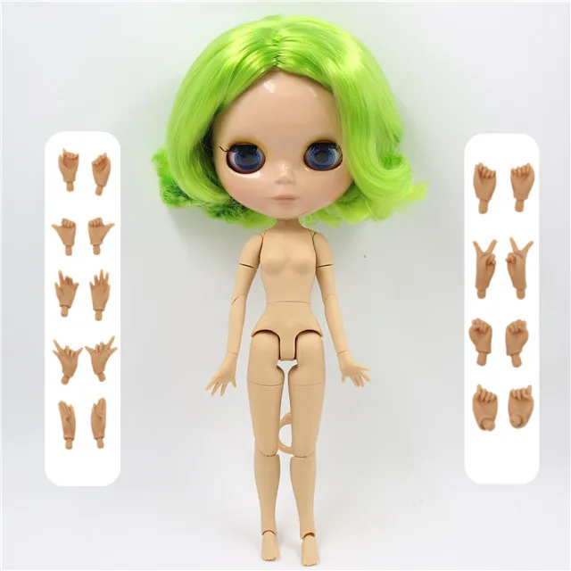 Ледяная фабрика blyth кукла 1/6 BJD кукла ярко-зеленые волосы соединение тела QM422 30 см - Цвет: tan shiny face