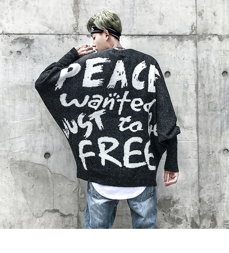 Letter Men Hip Hop Sweater Streetwear Print   (8)
