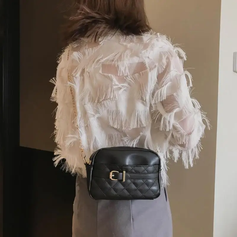

2019 Women Solid Color Lattice Chain Messenger Shoulder Bags PU Leather Satchel Casual Crossbody Handbags