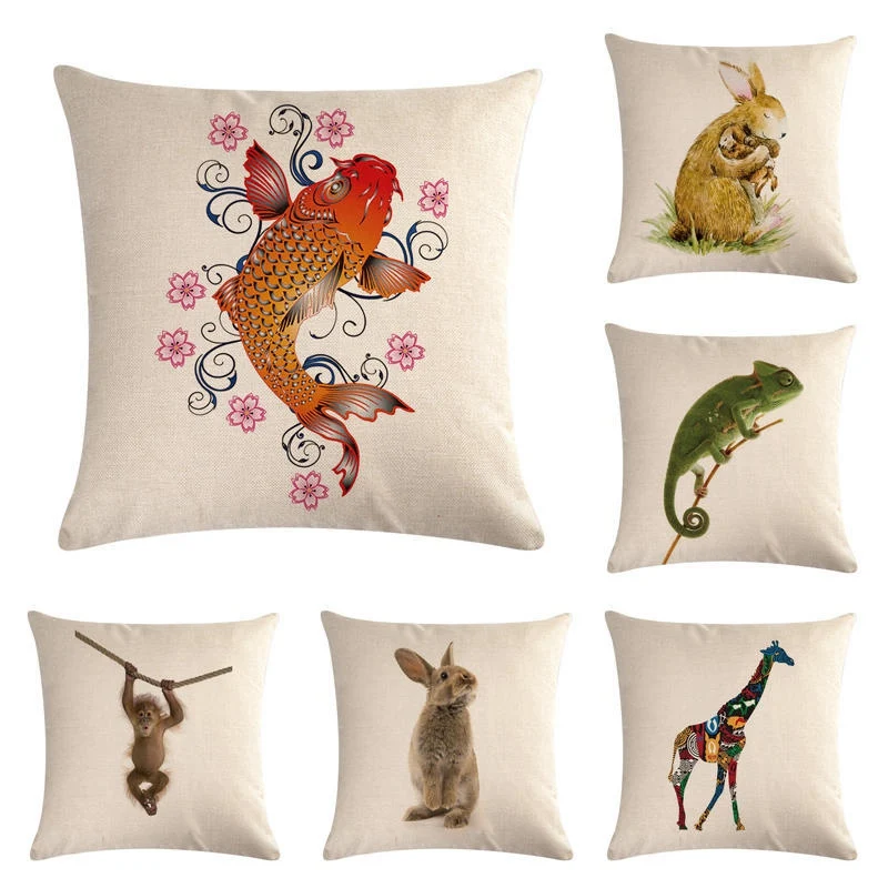 

JAYQUERING Animal Lizard Cat Rabbit Simple Pillowcase Giraffe Tiger Unique Carp Flax Exquisite Cosy Pillow Cases Bedding E437