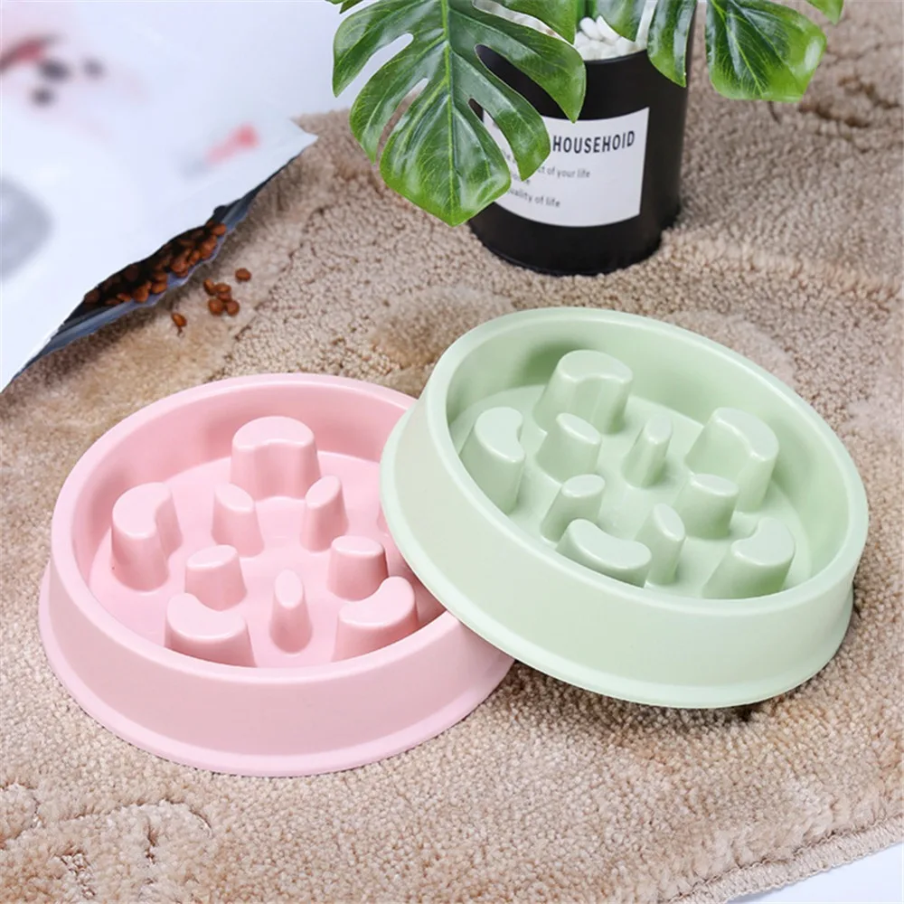

Useful Anti Choke Pet Dog Feeding Bowls Plastic Round Shape Slow down Eating Food Prevent Obesity Healthy Diet Dog Accessories