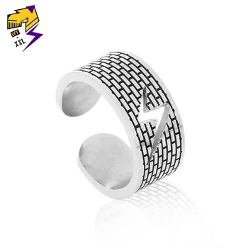 

Punk Lightning Men Biker Rings Stainless Steel Great Wall Shape Silver Finger Ring for Women Couple Steampunk Jewelry