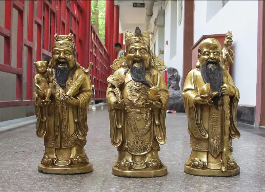 

free Chinese bronze gild Star God of Happiness longevity luck Fukurokuju Fu Lu Shou fast