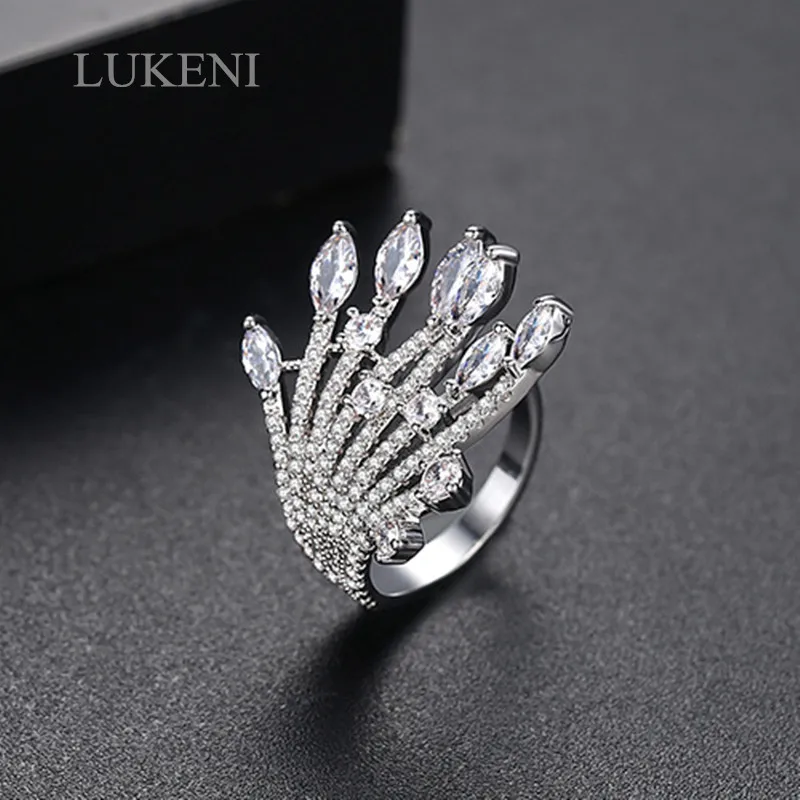 

LUKENI Luxury White/Gun black Micro-inlay Cubic Zircon personality Open adjustable ring for Women Dating Wedding