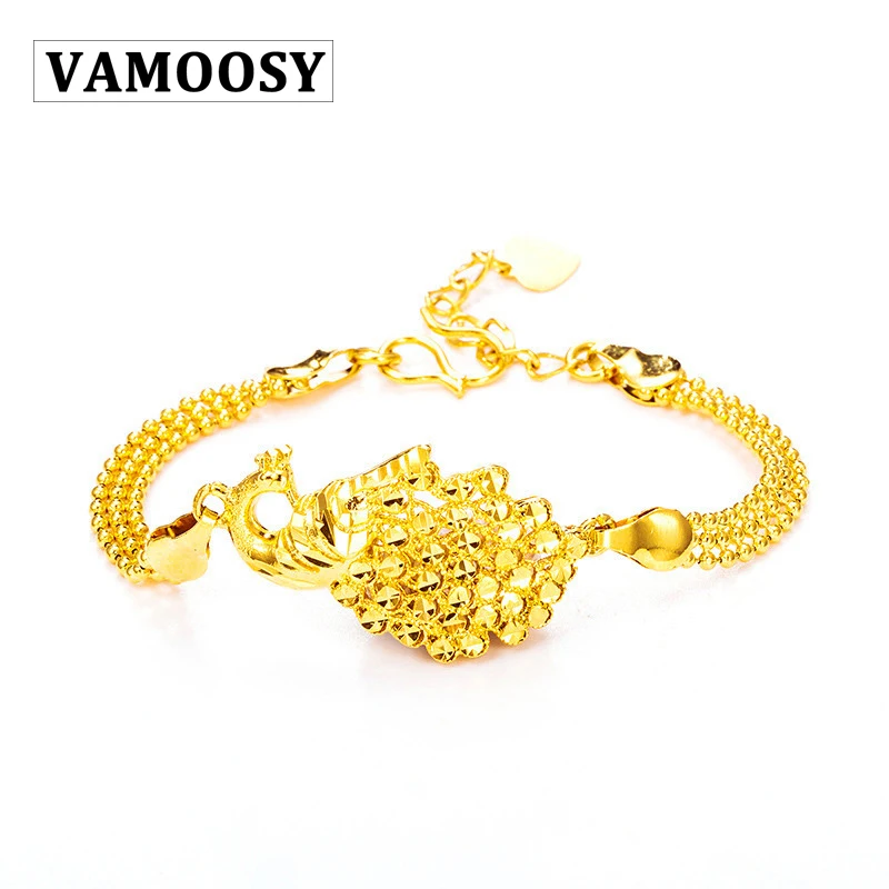 

VAMOOSY Brand 24K Gold Color Genuine Copper Peacock Charm Bracelet for Women Wife Gift BOHO Exquisite Jewelry 2018 New Bangle