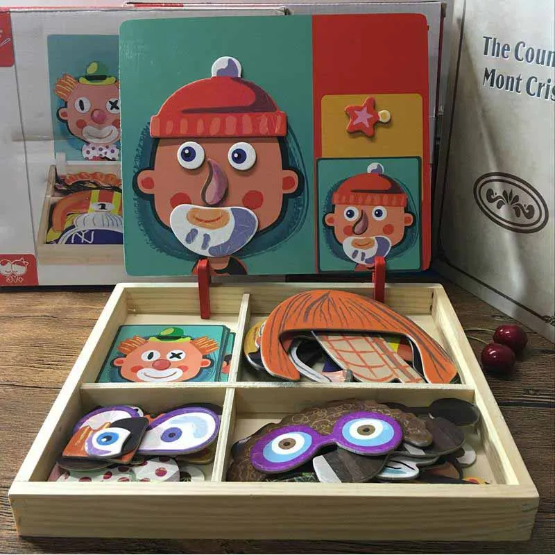 3D Магнитная головоломка для лица деревянные игрушки для детей Монтессори обучающие игры доска для рисования дети обучающая танграмма