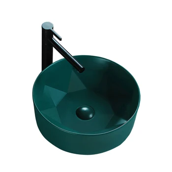 

Matte Green Ceramic Bathroom Sink Lavatory Color Basin Countertop Shampoo Sink With Ceramic Pop-Up Drainer