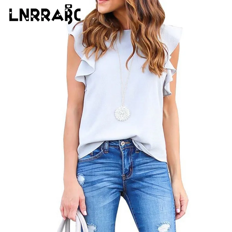 

Summer O-Neck Short Tees Women Casual Comfortable Solid elegant Tops Sale Female Polyester Color For Chiffon Sleeve Fashion