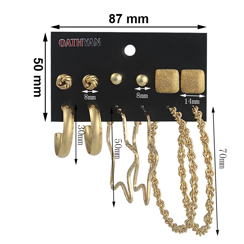 OATHYAN 6 пар/компл. женские Модные круглые звезды большие серьги в виде колец, комплекты с золотым Цвет легированная квадратная шар лист круг, высокое качество, прекрасный подарок