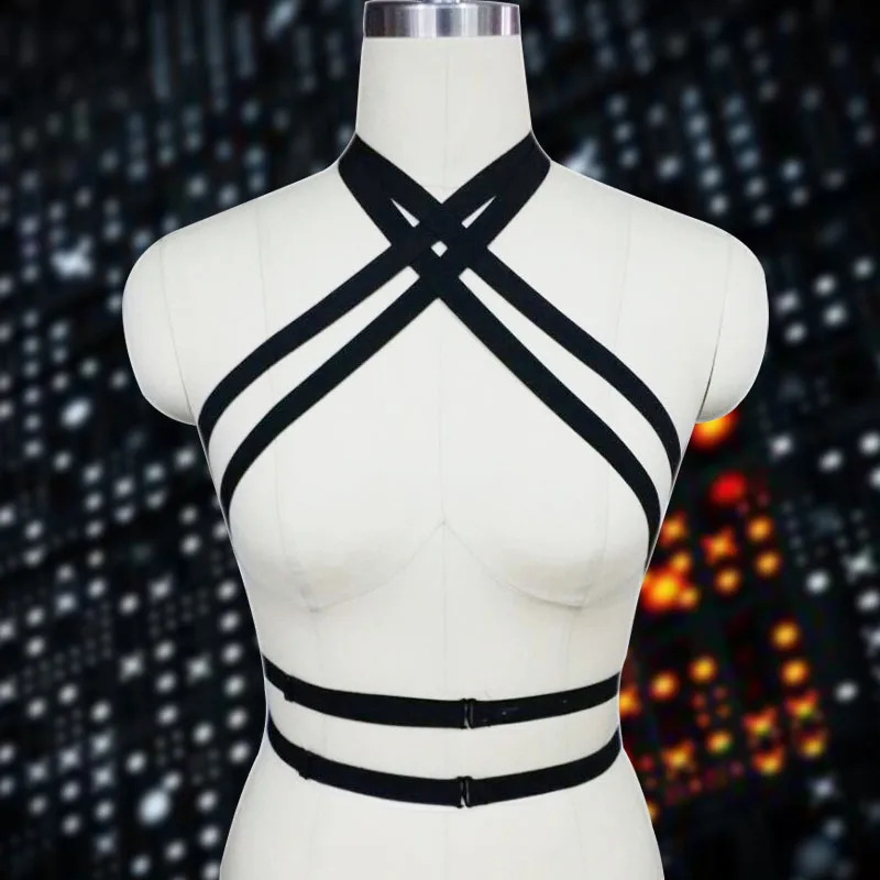 

Body harness for women Christmas Clothing pentagram Harness women cage bra bondage gothic Custom witchy liga exotic crop top