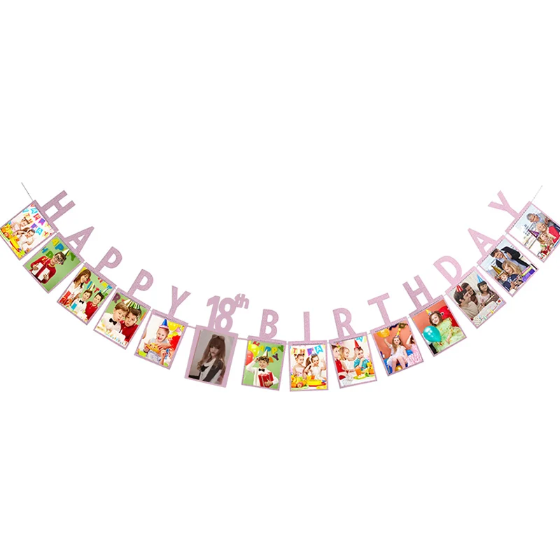 С Днем Рождения фото плакат 1, 16, 18, 21, 30, 40, 50, 60 день рождения Юбилей вечерние украшения для детей и взрослых день рождения фото гирлянды - Цвет: 18th pink