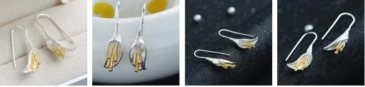 925 пробы серебряные ювелирные изделия Длинные серьги в виде лотоса для женщин дизайн милые девушки модные ювелирные изделия Pendientes Plata 925
