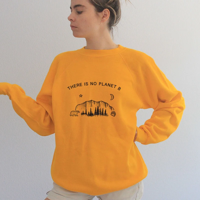 Есть Planet B Crewneck Толстовка женская с длинным рукавом Весенний пуловер толстовки забавные буквы Tumblr Джемперы Топы Прямая