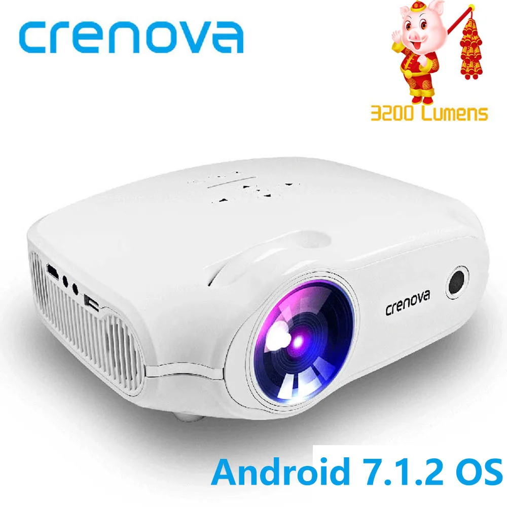 CRENOVA Newest LED Projector For Full HD 4K*2K Video Projector Android 7.1.2 OS Home Theater Movie Beamer Proyector