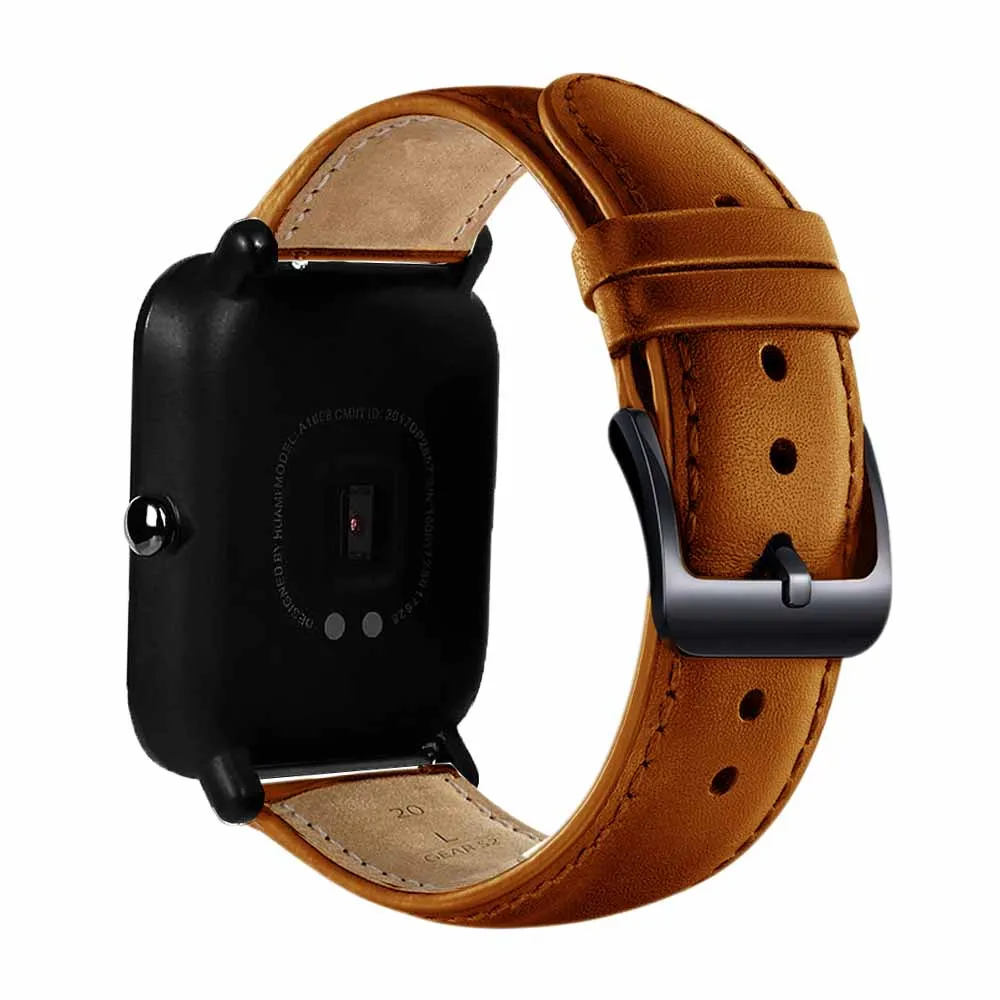 DKPLNT черная Пряжка натуральная кожа для Xiaomi huami Amazfit Bip BIT PACE Lite Молодежные часы ремешок фитнес-браслет - Цвет: Brown