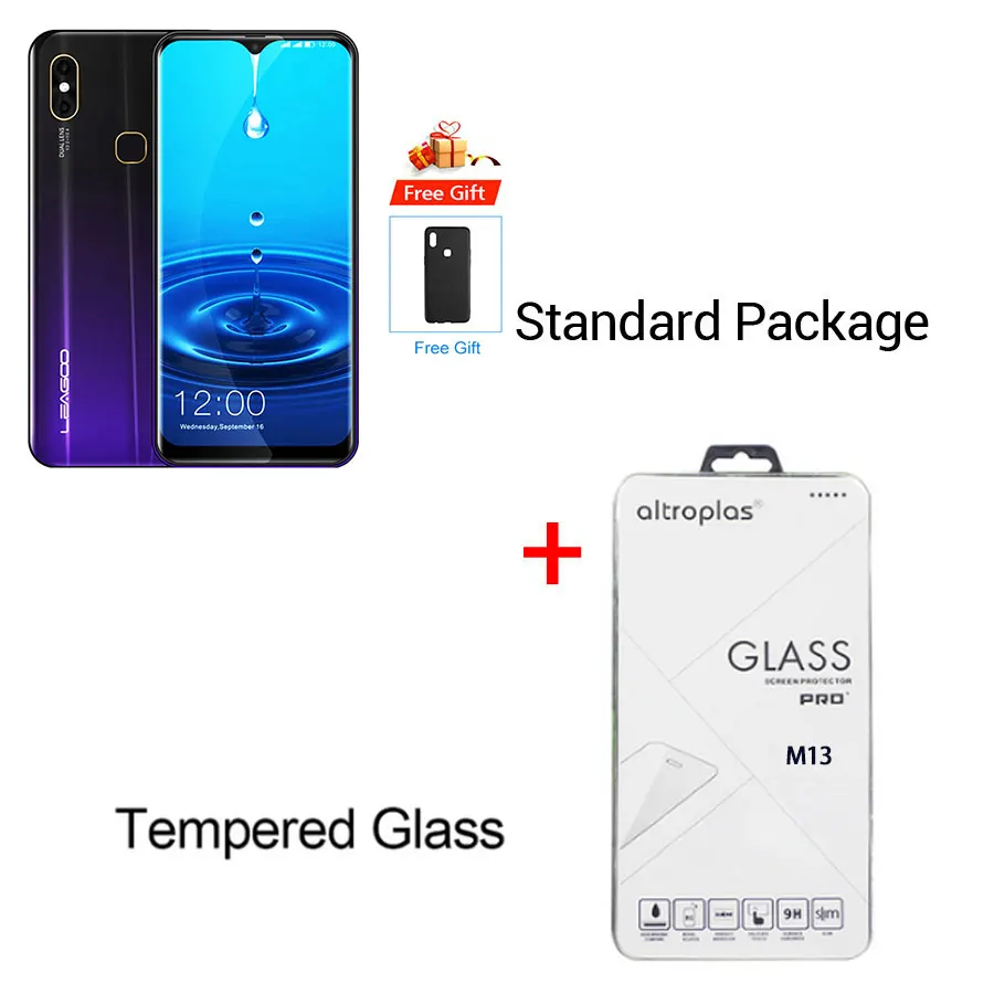 LEAGOO M13, 4 Гб ОЗУ, 32 Гб ПЗУ, мобильный телефон, Android 9,0, 6,1 дюймов, экран в виде капли воды, MTK6761, четыре ядра, отпечаток пальца, распознавание лица, 4G смартфон - Цвет: Add Temper Glass