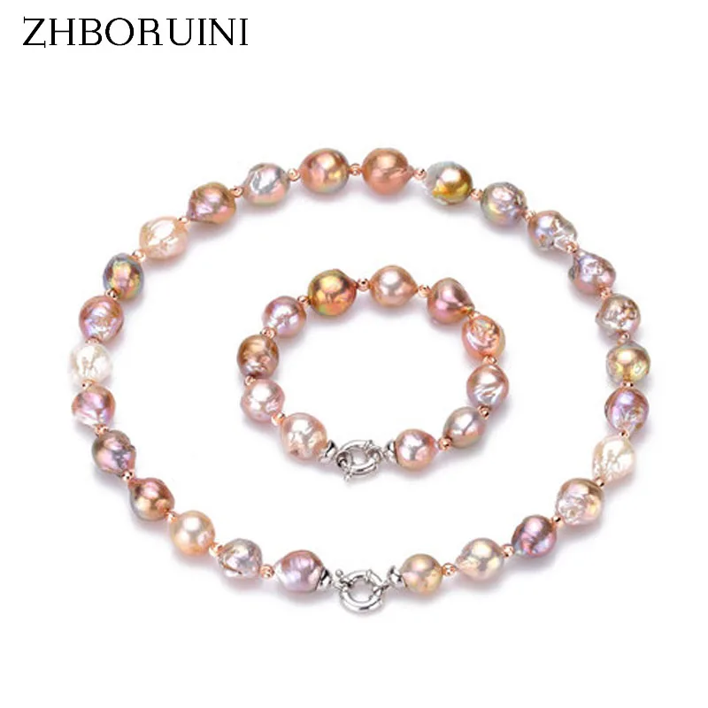 

ZHBORUINI 2017 Pearl Jewelry Baroque Natural Freshwater Pearl Necklace Bracelet 925 Sterling Silver Jewelry Set For Women Gift