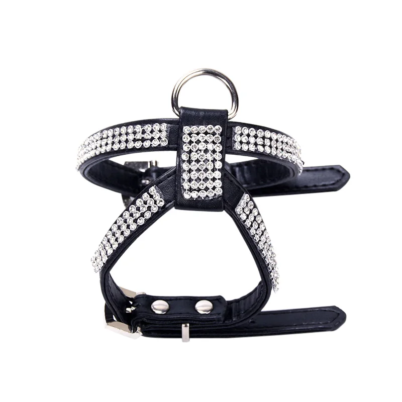 Adjustable Bling Dog Harness Vest Rhinestone Pet Dog Collar Harness for Chihuahua Small Medium Dogs Chest Strap for Walking - Цвет: black