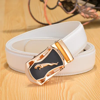 

New jaguar white Belt 2017 New Brand Designer Automatic Buckle Leather Men Belt 110cm-125cm Luxury White Belts for Men