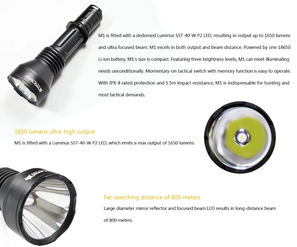 MAXTOCH Archer M1, 800 метров+, Shoter версия шутера 2X, SST-40-W P2 светодиодный, один 18650 фонарик компактный размер охотничий фонарь