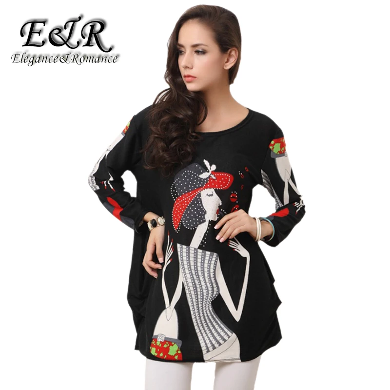 

Long-sleeved O-neck cashmere sweater large size red hot drilling cartoon print dress 2014 new winter fashion 812S01