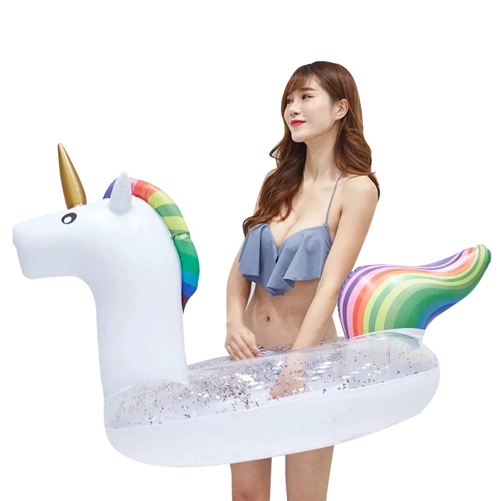 

Giant Inflatable Unicorn Loose Sequins Pool Floats 45'' Tube Swimming Ring Circle Water Mattress Bed For Adults Party Toys Boia