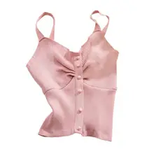 Модный жилет для бега с v-образным вырезом, вязаная однотонная розовая Милая цветная оборка на спине, украшение на пуговицах, сексуальная женская одежда