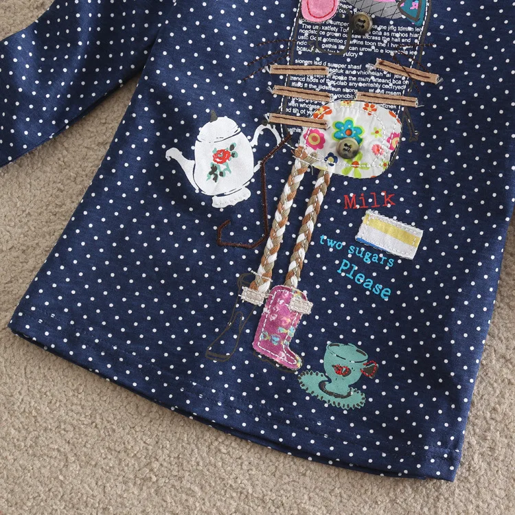 Одежда для девочек neat Nova/детская одежда из хлопка с круглым вырезом; модная футболка с длинными рукавами в горошек и вышивкой для девочек; F2101
