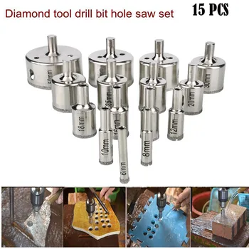 

15pcs Diamond tool drill bit hole saw set for glass ceramic marble 6-50mm pro Power home work Woodworking Hand Tool#sw