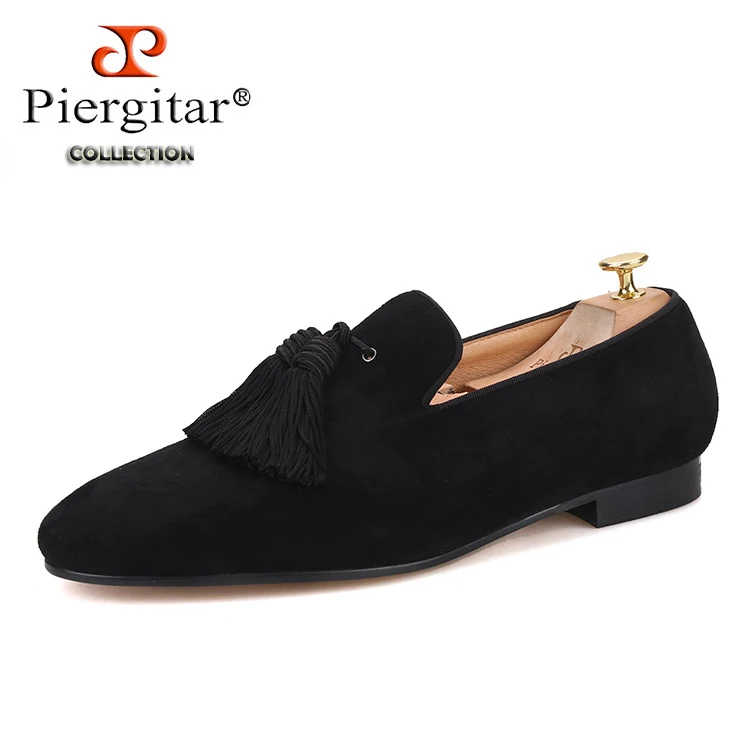 Piergitar/Коллекция года; Разноцветные мужские туфли из замши с бахромой; вечерние и свадебные мужские лоферы; мужские туфли ручной работы для курения размера плюс - Цвет: Черный