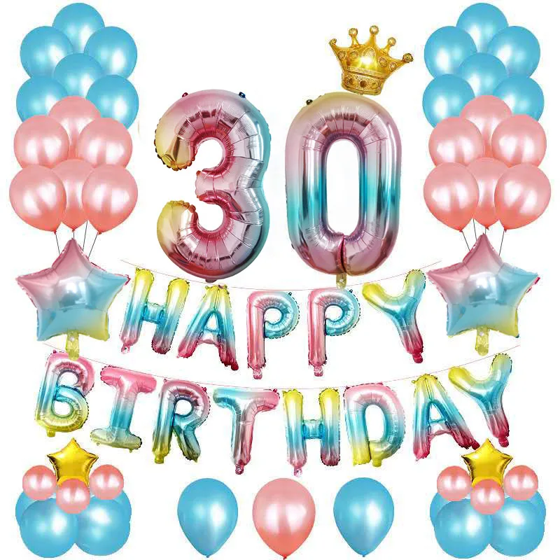 

Gradients Rainbow Color Happy Birthday Number And Letter Balloons Set 18th 20th 30th Birthday Party Decoration Helium Balloon