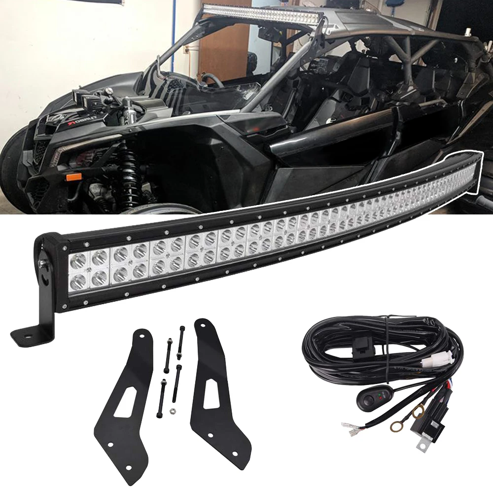 

52 inches 288W Curved LED Light Bar Spot and Upper Roof Mounting Brackets with Wiring Kit Fit 2017-2019 Can-am Maverick X3 Max