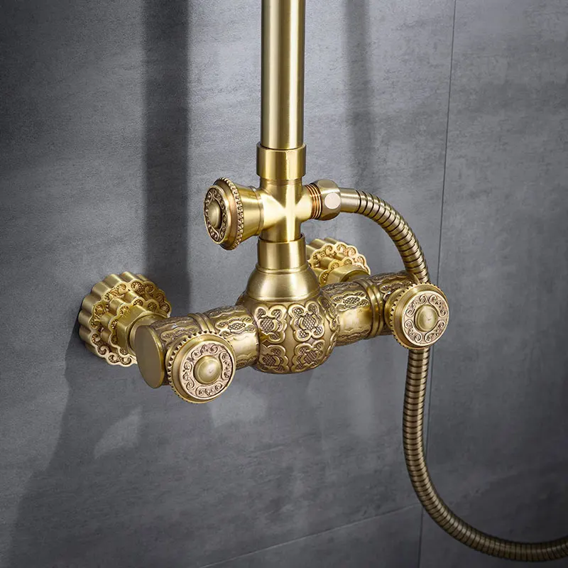 Shower Faucets Luxury Brass Rain Shower Set Dural Handle Wall Mount Gold Bathroom Faucet With Slide Bar Bathtub Faucet 88316