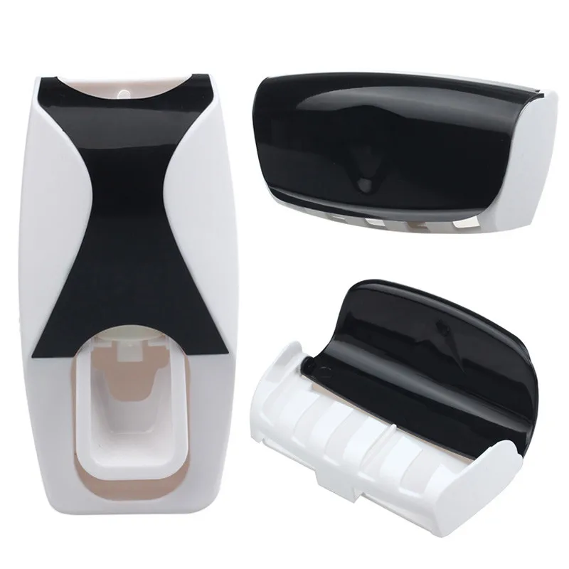 

1set black Automatic Lazy Toothpaste Dispenser Toothbrush Holder Wall Mount Holder Easy to stick on ceramic Bathroom supplies