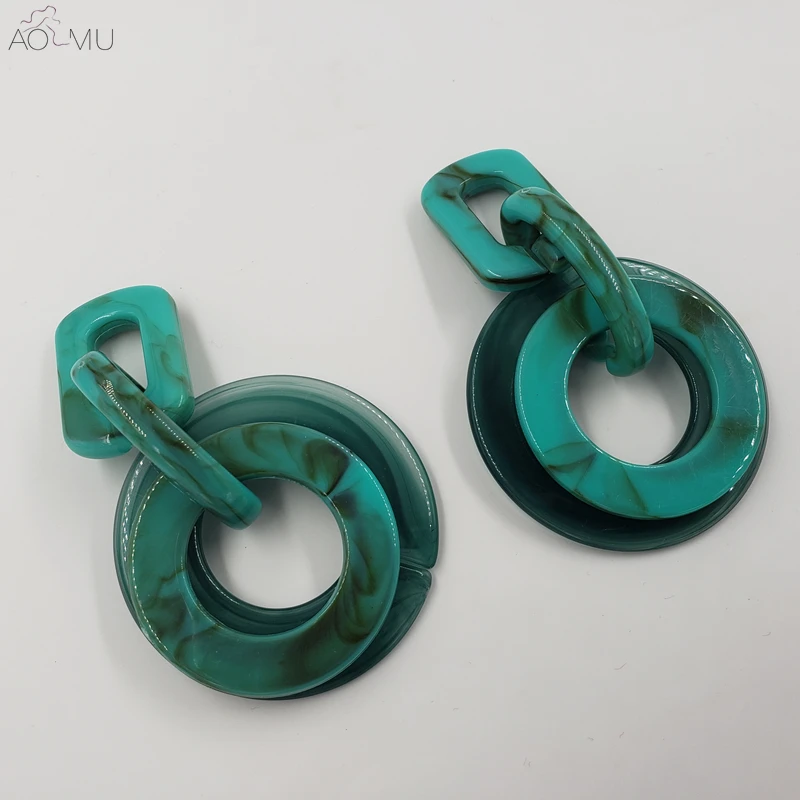 

AOMU 2019 Marble Pattern Acrylic Round Circle Link Chain Geometric Square Resin Acetate Long Drop Earrings for Women Girl Gift