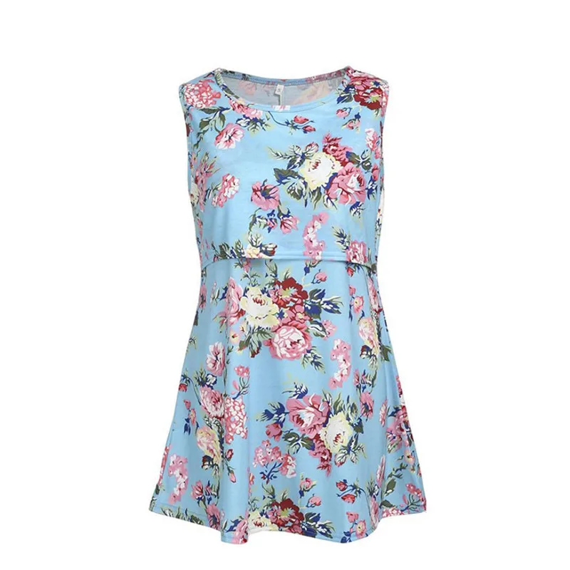 Summer Nursing T-shirt Maternity Tops Breastfeeding Print T-shirts Sleeveless Tees Pregnancy Feeding Gravidas Pregnant Clothing