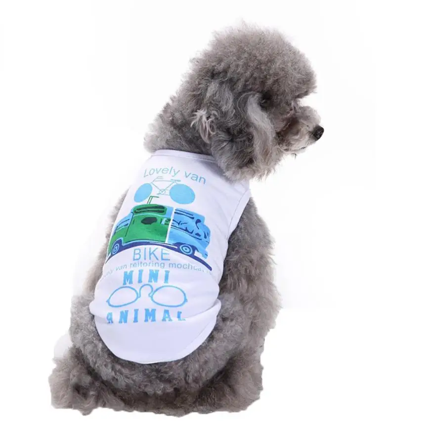small dog pet clothes Blue and white Cotton Vest Pet Dog cute Car print