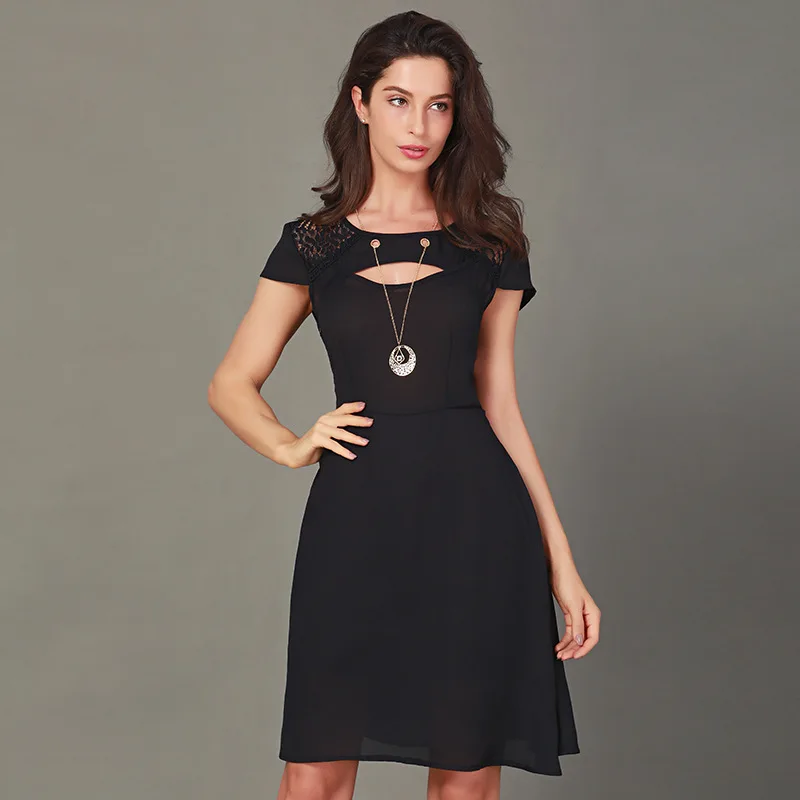 2018 Women's DRESSES clothing manufacturers supply chiffon lace stitching short sleeved Slim