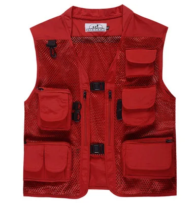 8 видов стилей Летняя мужская камуфляжная сетка жилет для фотографии мульти-карманный дышащий Быстросохнущий легкий Рыболовный Жилет - Цвет: Красный