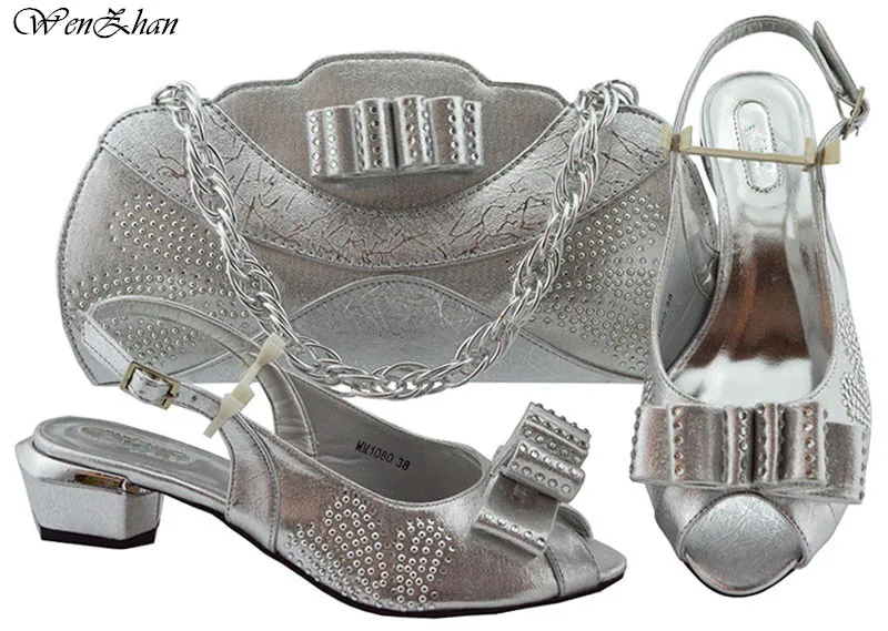 

Lower Shoes and Bag Set African Sets Sliver Ladies Italian Shoes and Bag Set Decorated with Rhinestone Nigerian Shoes B93-2