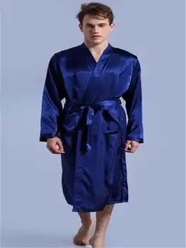 

New Black Men's Satin Rayon Robe Gown Solid Color Kimono Bath Gown Lounge Casual Male Nightgown Sleepwear Home Wear S M L XL XXL