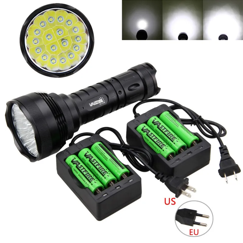 

Rechargerable 5000lm 18x XM-T6 LED Flashlight Torch Hunting Outdoor Light Lamp with 6*18650+2*3Slot Charger