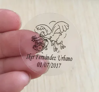 

90 Personalized New Baby Boy girl gifts favors Stork stickers Newborn labels 1st first communion party transparent circle seals