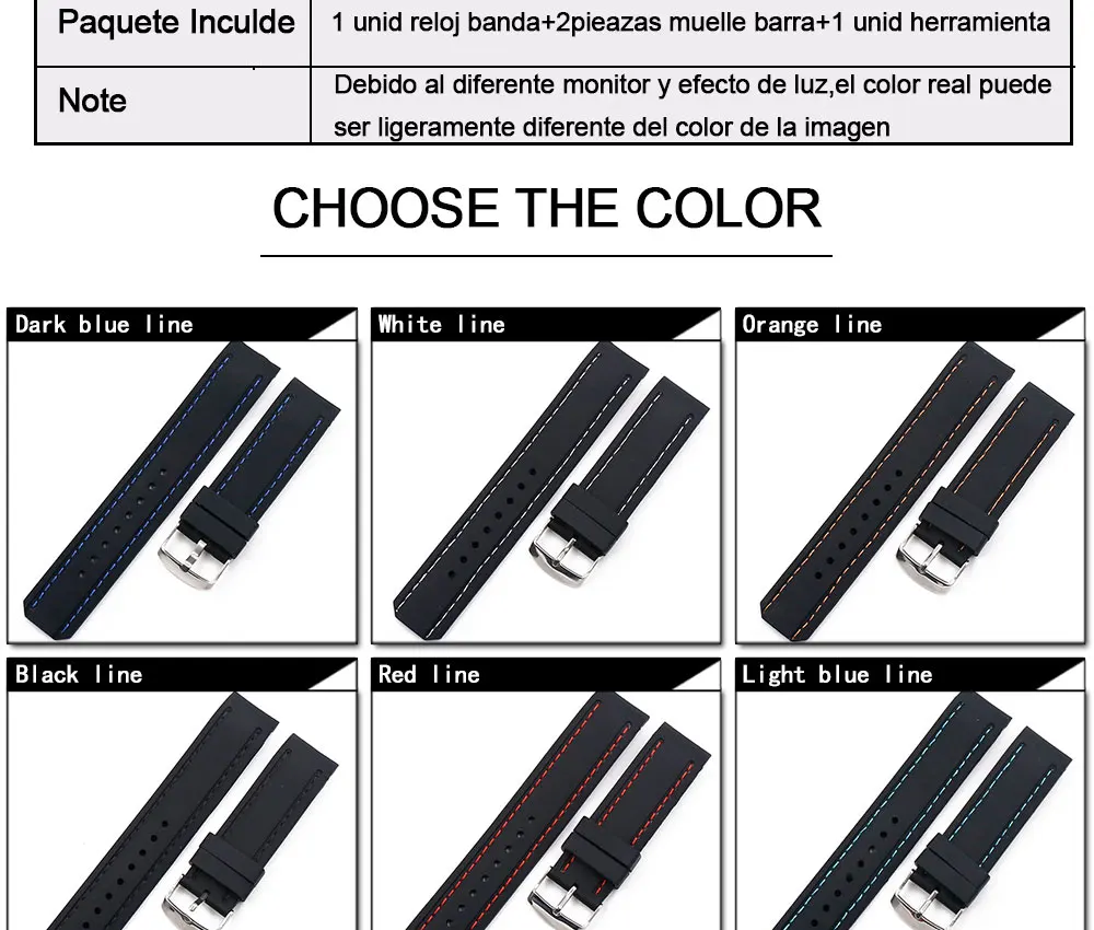 Silicone strap men's watch accessories pin buckle 22mm outdoor sports waterproof watch with female rubber strap watch band