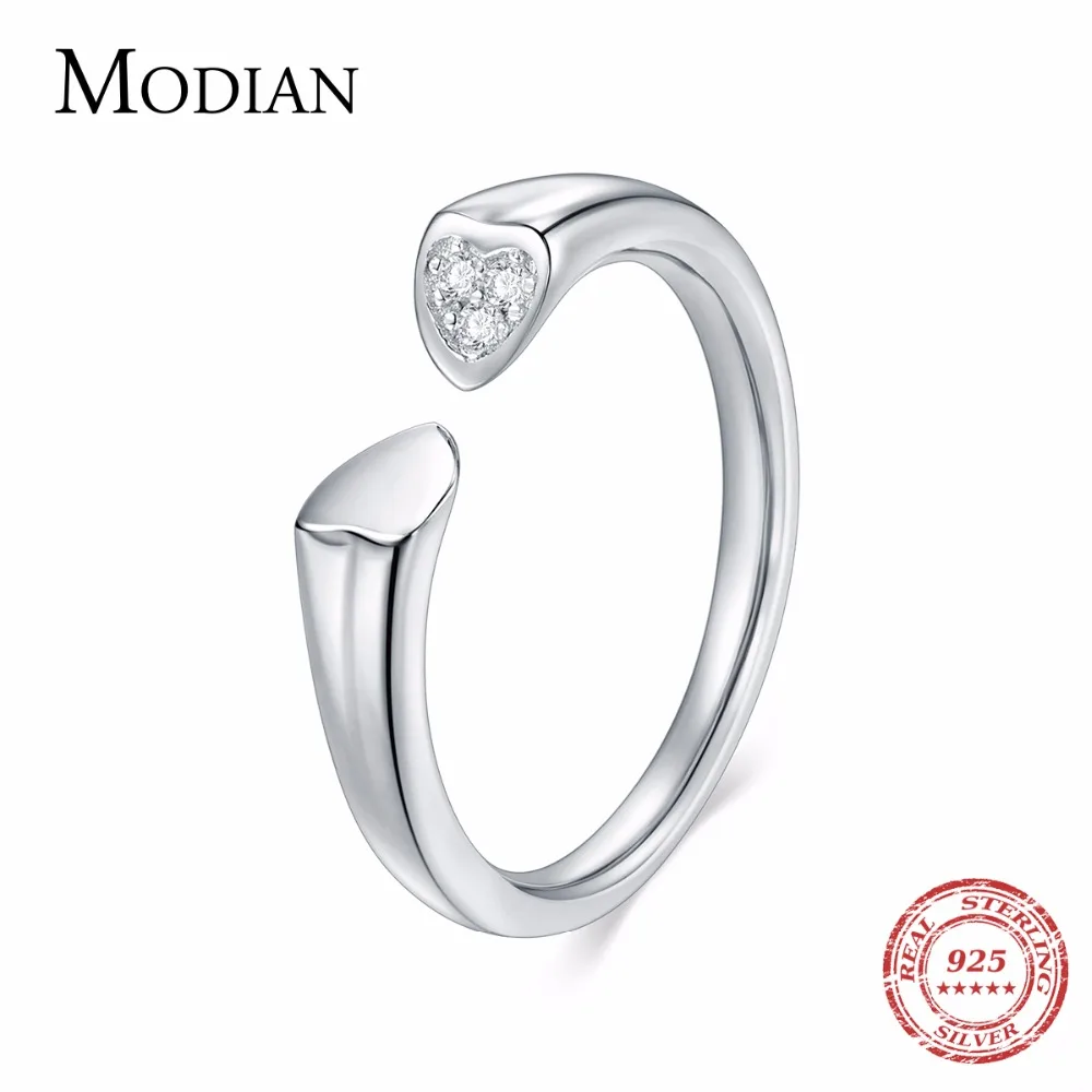 MODIAN 925 Стерлинговое Серебро блестящие сердца обручальное кольцо модное простое