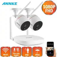 ANNKE 1080P 4CH FHD Mini Wireless Video Surveillance System Wifi 2pcs 2MP IP Camera Two-way Audio PIR Home Security CCTV Kit