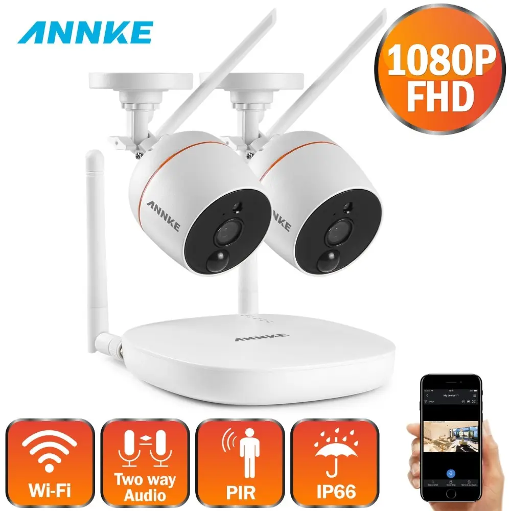 ANNKE 1080P 4CH FHD Mini Wireless Video Surveillance System Wifi 2pcs 2MP IP Camera Two-way Audio PIR Home Security CCTV Kit ANNKE 1080P 4CH FHD Mini Wireless Video Surveillance System Wifi 2pcs 2MP IP Camera Two-way Audio PIR Home Security CCTV Kit