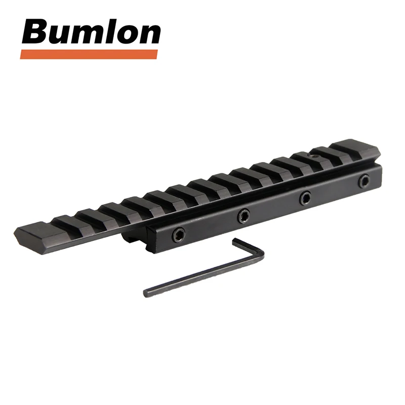Scope Extension Rail Mount Base Adapter 11mm to 20mm Converter 15.5cm Length 14 slots Dovetail Picatinny Weaver for Tactical Hunting Accessory RL1-0030 (4)