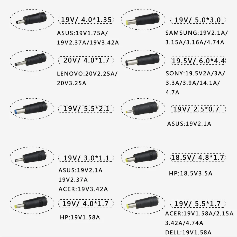 Универсальное зарядное устройство для ноутбука Acer ASUS DELL Thinkpad Lenovo Sony Toshiba Samsung 19 в 4