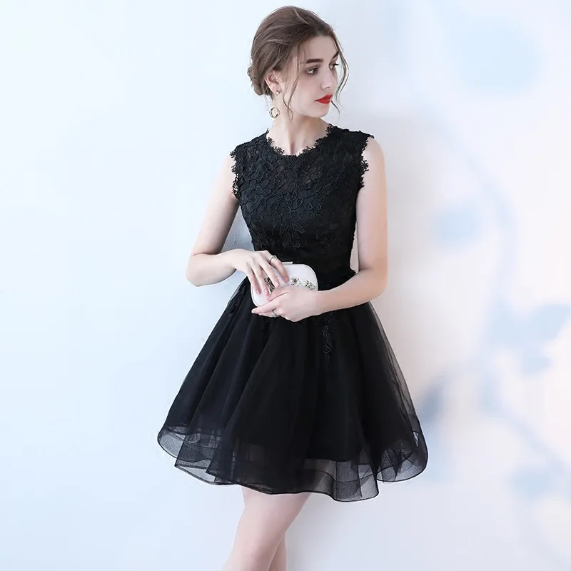 Bridesmaid Dress Short Style 2019 New Spring Black Slim Student Formal Dress O-neck Above Knee Length Wedding Party Dresses Bridesmaid Dress Short Style 2019 New Spring Black Slim Student Formal Dress O-neck Above Knee Length Wedding Party Dresses